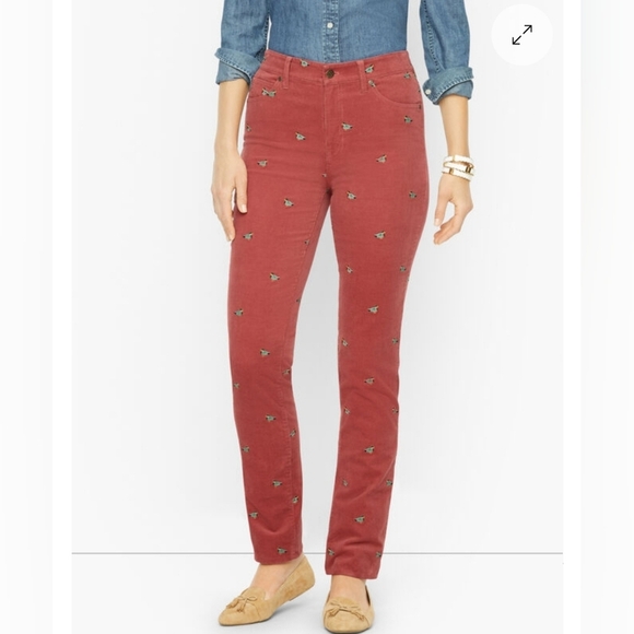 Talbots Stretch Corduroy Straight Leg Pants Mallard Duck Embroidered SZ 8 Petite - Picture 6 of 12